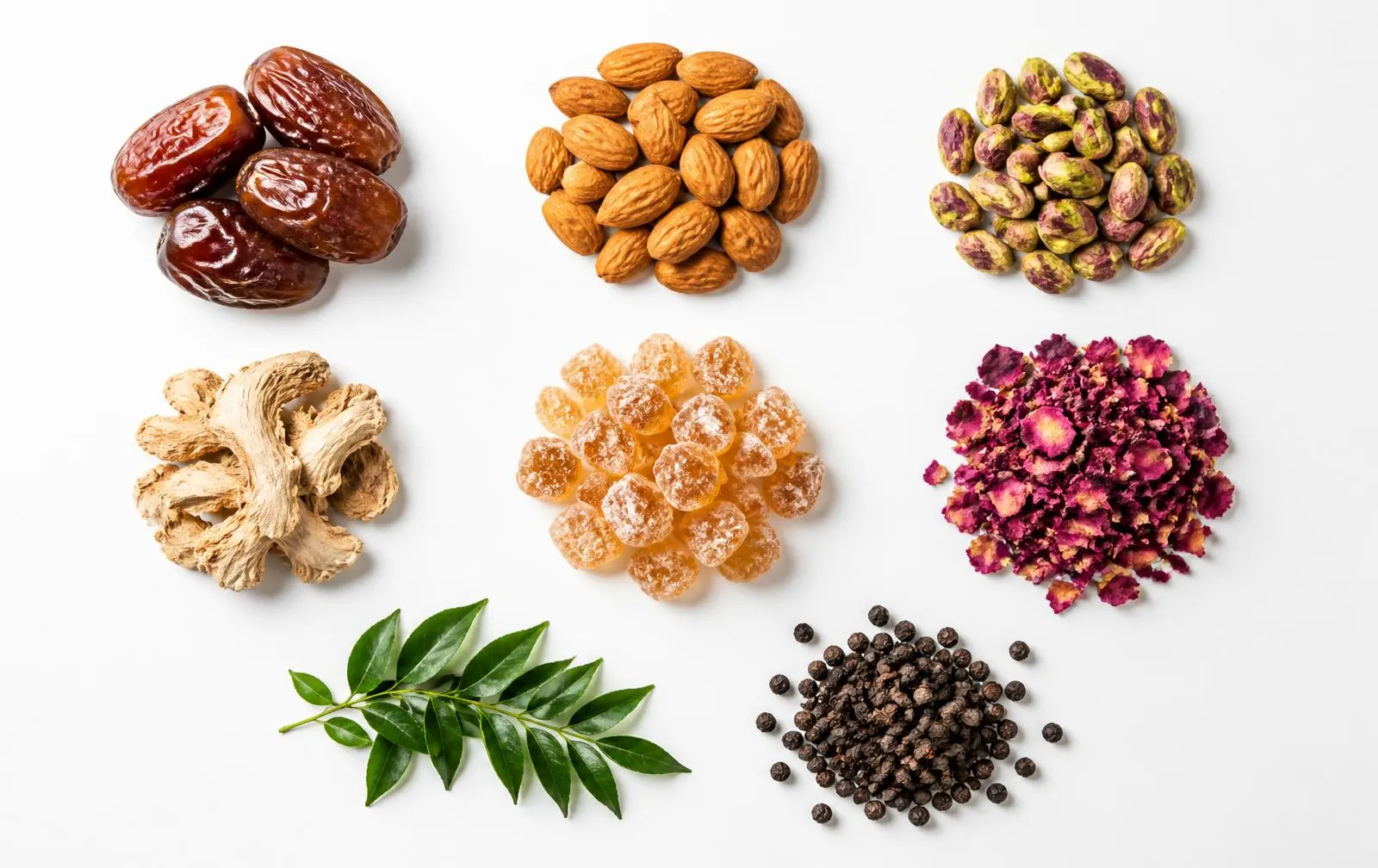 AMIZH ingredients laid out on a clean white background